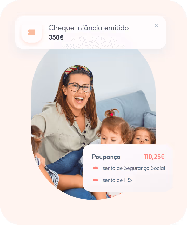 Mãe e filhos com Cheque Infância emitido através da Coverflex