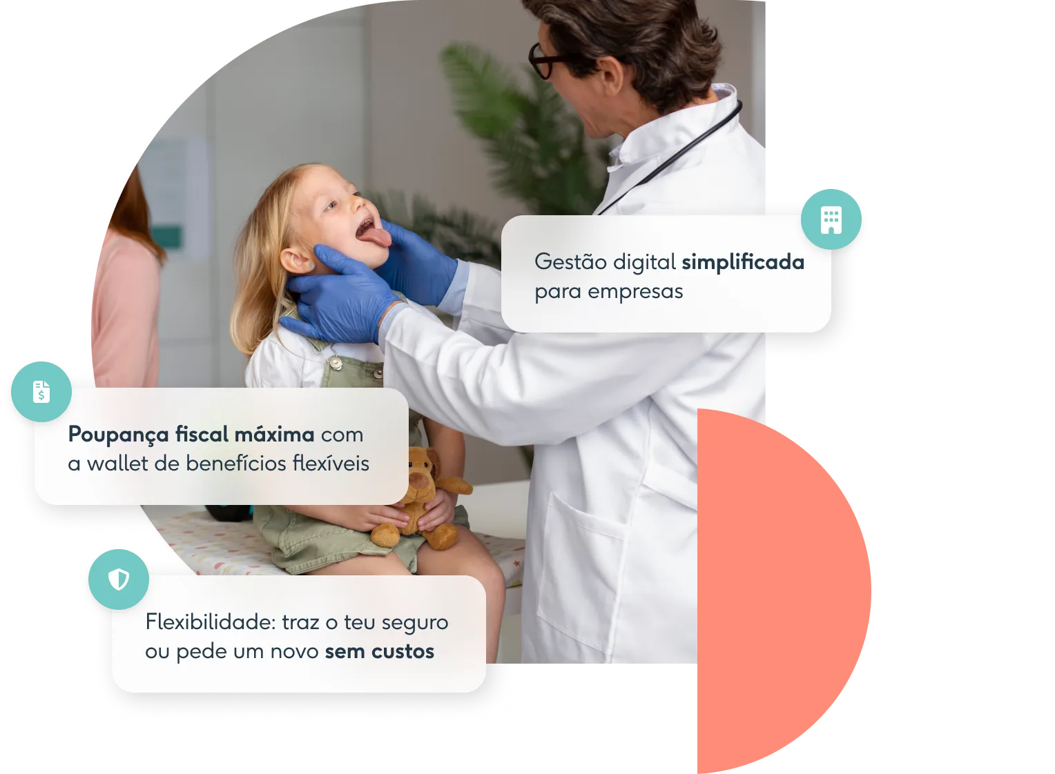 Imagem com um grupo diverso de pessoas em um ambiente profissional, colaborando e discutindo sobre seguros, com elementos visuais associados à proteção, como escudos e documentos.