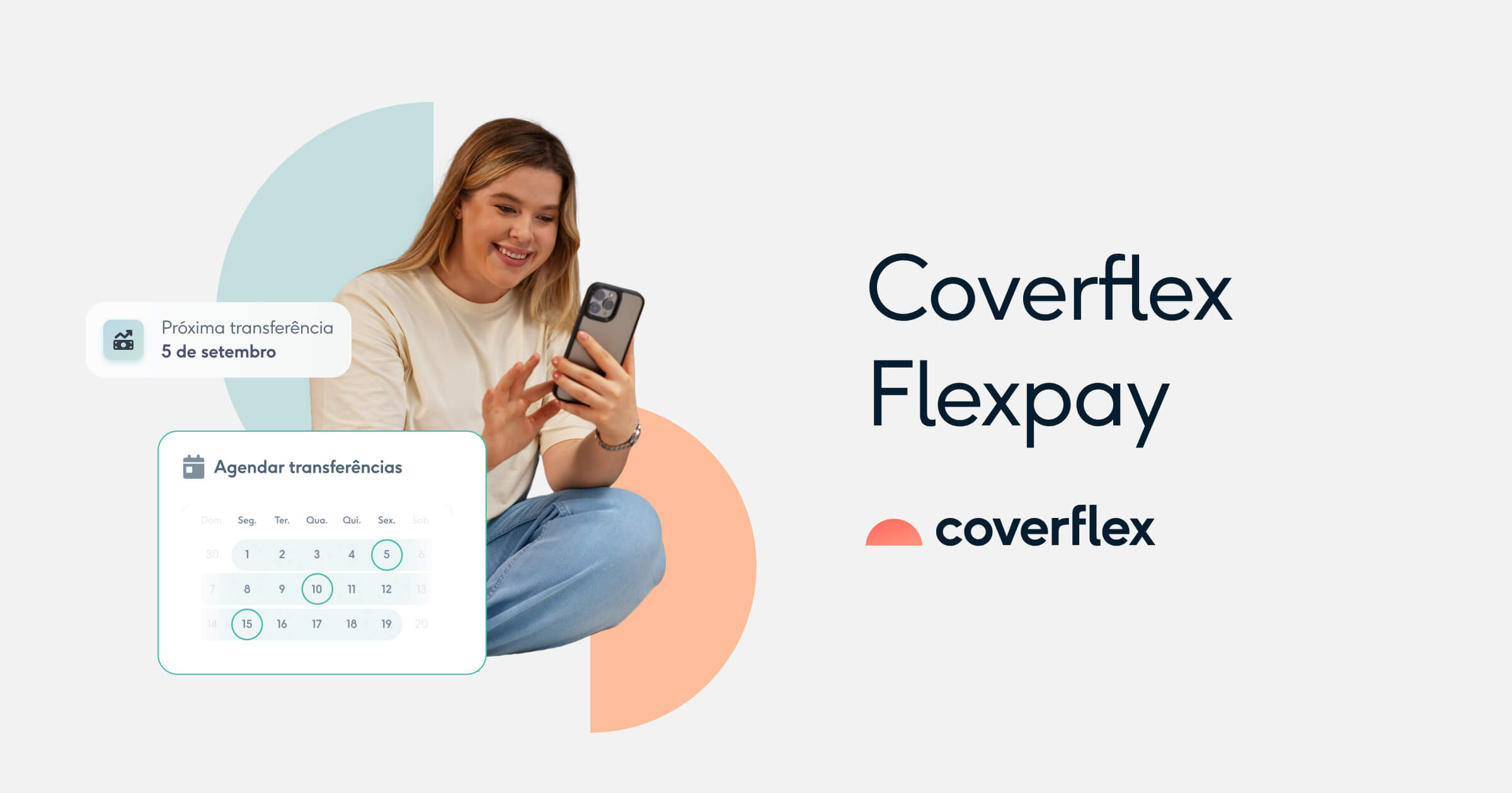 Mulher a consultar no telemóvel calendário Flexpay da Coverflex